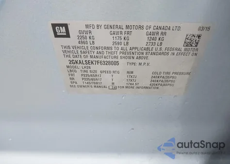 2015 GMC Terrain Slt-1 из США, поврежденный, VIN 2GKALSEK7F6328005